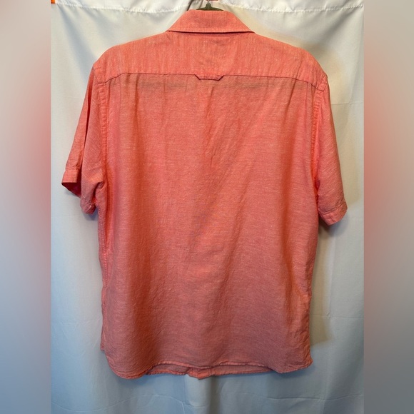 Banana Republic Men’s Large Linen Blend Slim Fit Coral Short Sleeve Button Up - Picture 3 of 6